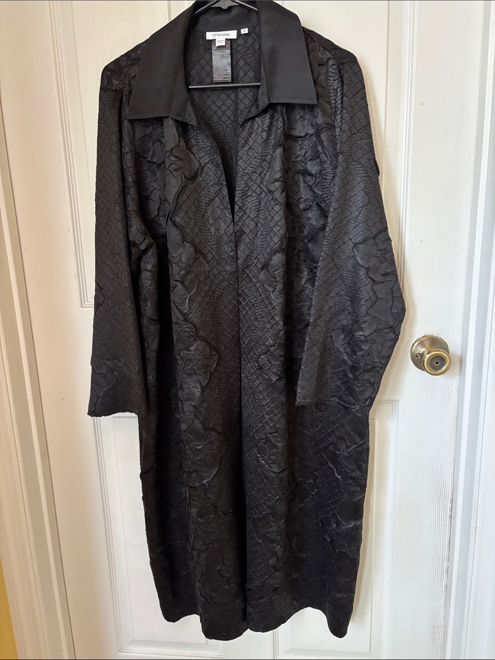 Chico's Black Textured Long Cape Coat